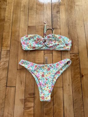 Zaful Floral Bandeau Bikini in White with Multicolor Flowers